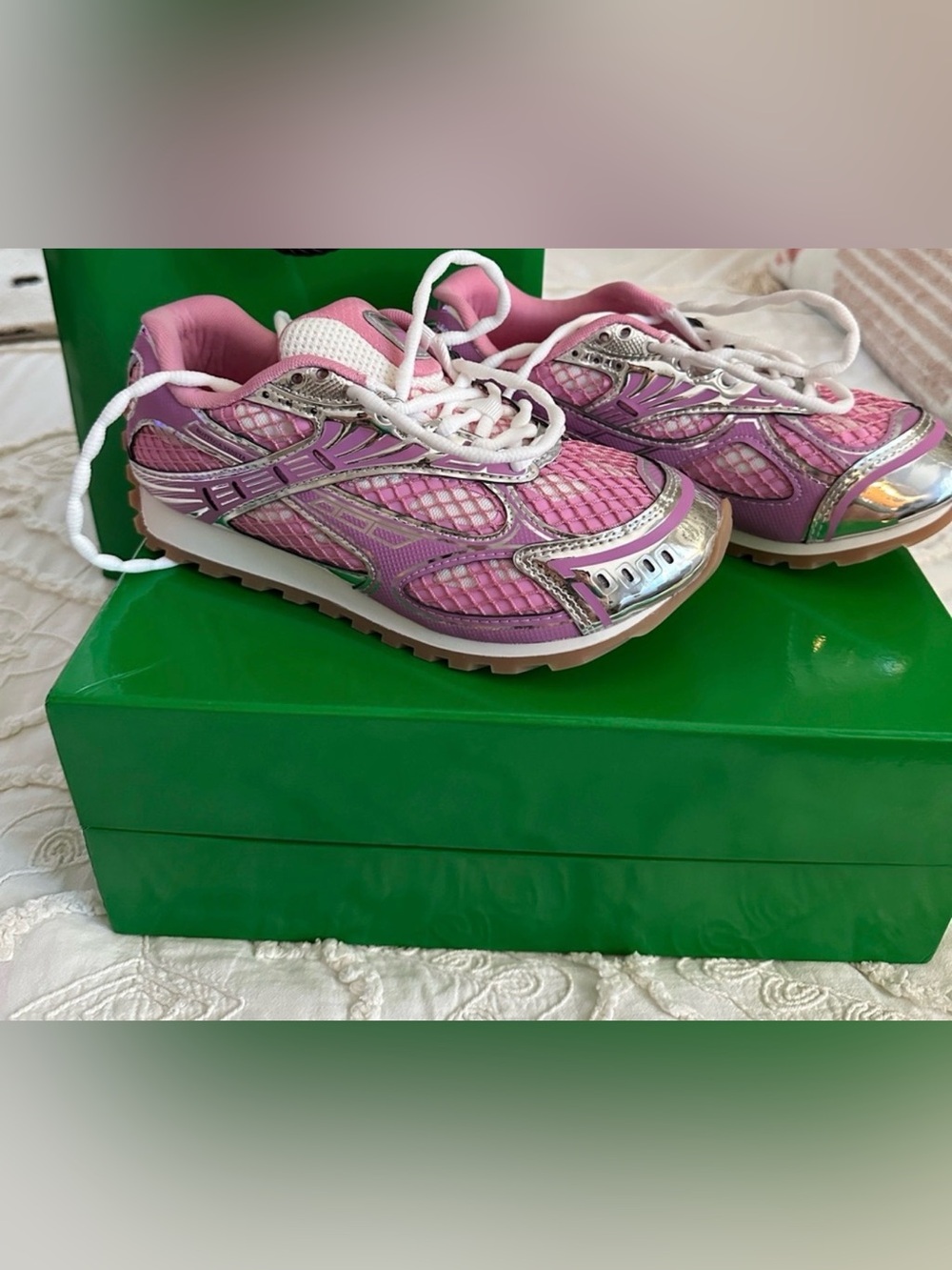 Pink Mesh Running Sneakers - Women's